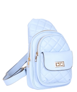 Fashion Faux Leather Quilted Sling Bag 6603 BLUE